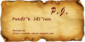 Peták János névjegykártya